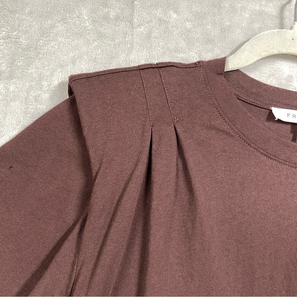 Frame Padded Shoulder Tee in Mahogany Pleated Womens Size S - Picture 4 of 8